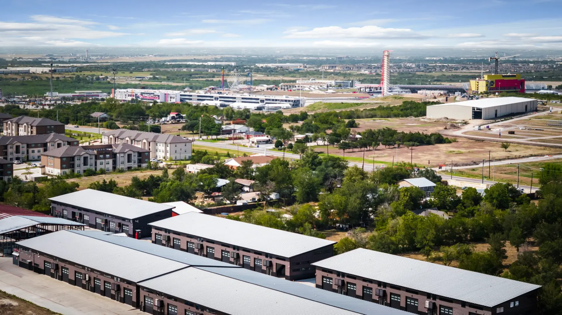 Aerial view of GOTA units with Circuit of The Americas in the background